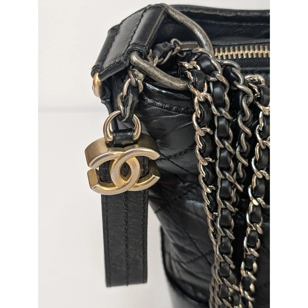 Chanel Gabrielle Medium Quilted Calfskin Black Bag Gold and Silver Hardware